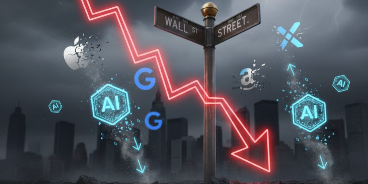 US stock market tumbles in 2025 with tech stocks falling and Wall Street showing sharp decline.