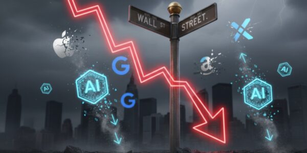 US stock market tumbles in 2025 with tech stocks falling and Wall Street showing sharp decline.