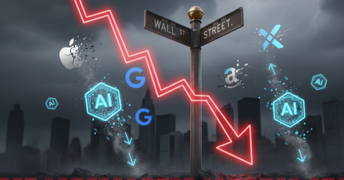 US stock market tumbles in 2025 with tech stocks falling and Wall Street showing sharp decline.