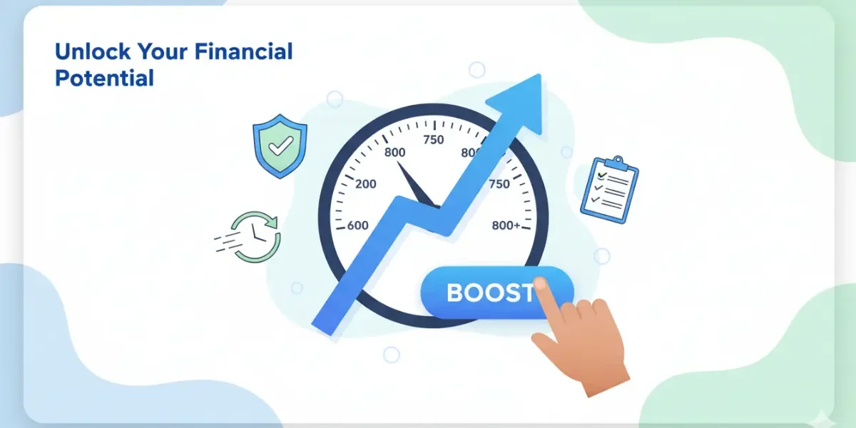 Visual guide showing 6 steps to improve your credit score quickly in 2026