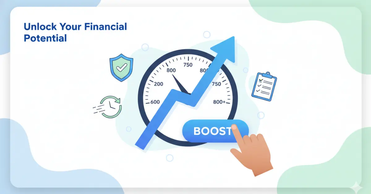 Visual guide showing 6 steps to improve your credit score quickly in 2026